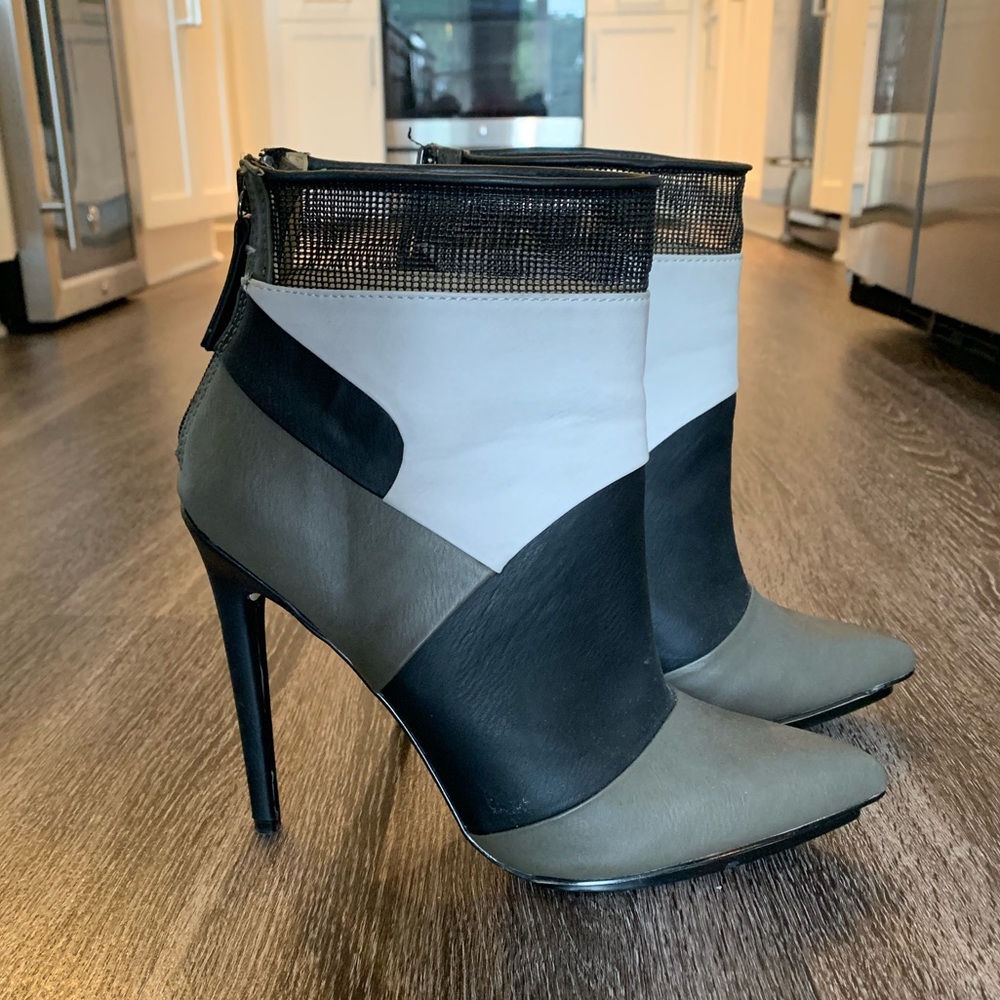 Army green leather booties